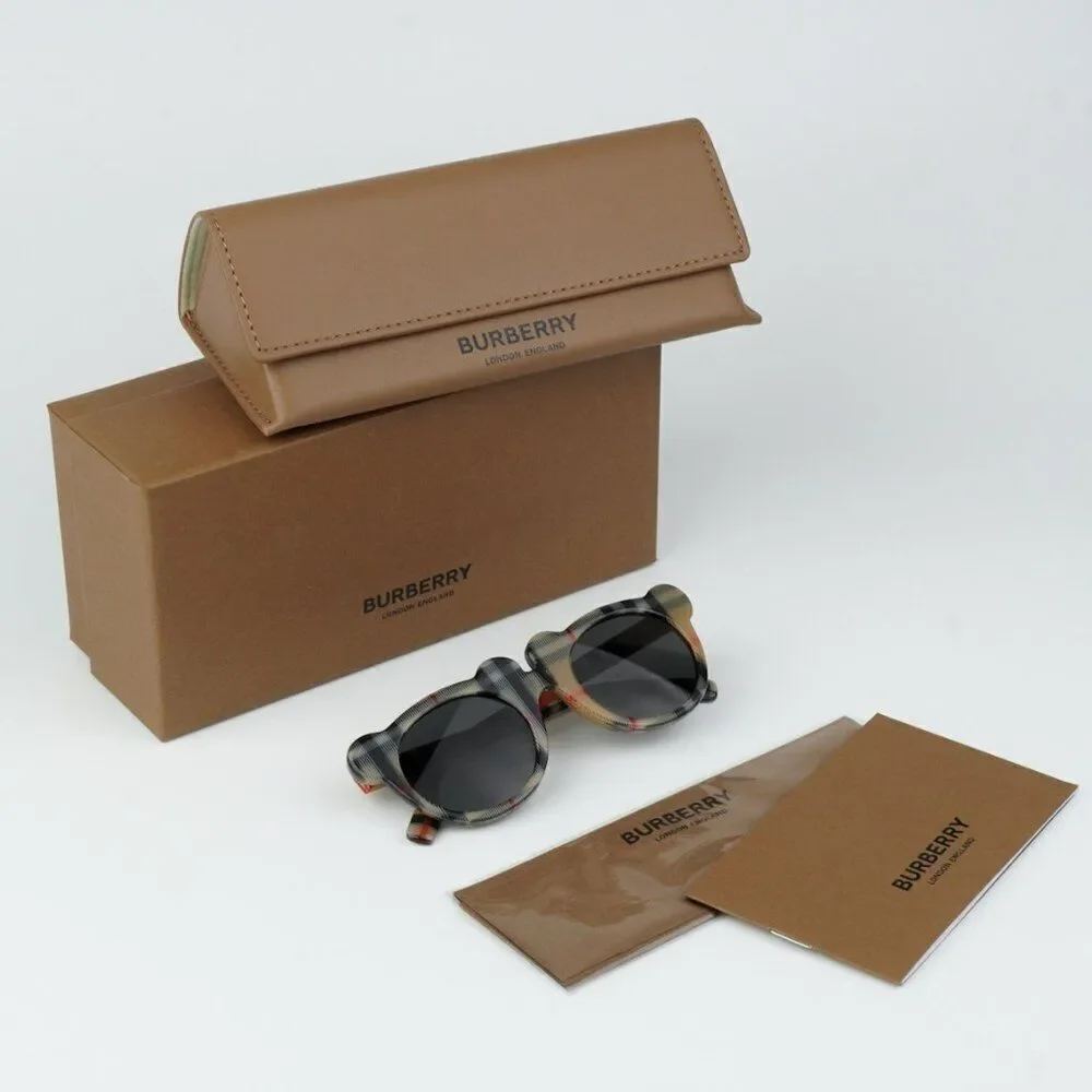 NEW Burberry JB4355 KIDS 377887 Vintage Check Dark Grey Round Unisex Sunglasses